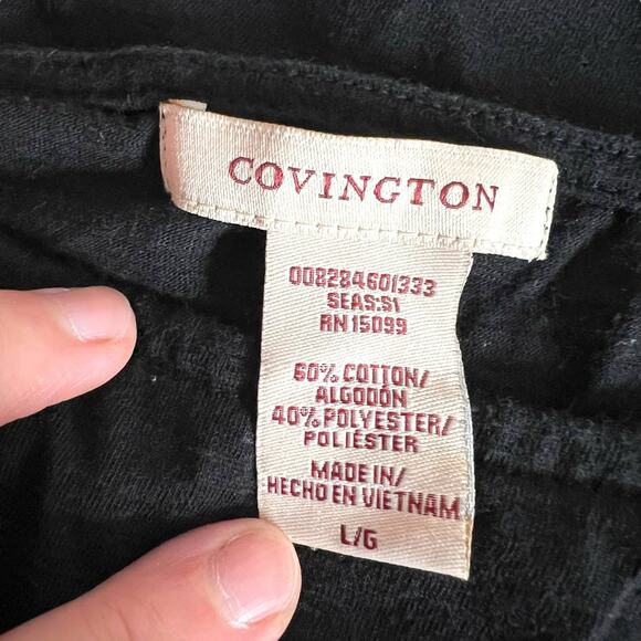 Covington Womens T Shirt Top Short Dolman Sleeve Laceup Detail Black Large - Picture 8 of 9